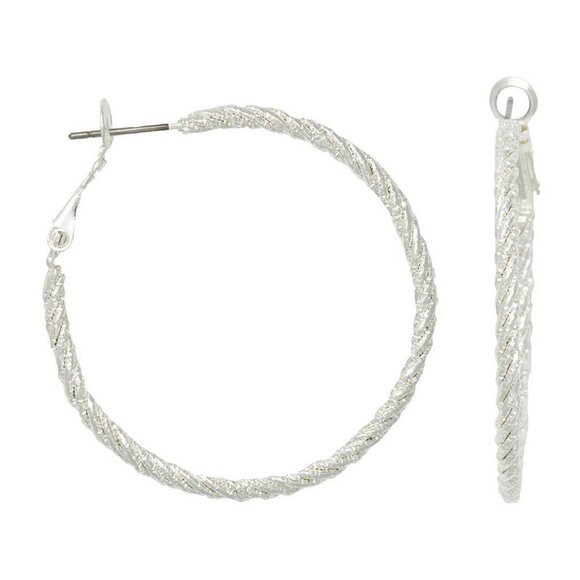 MIXIT Hypoallergenic Silver Tone Twisted Rope Hoop Earrings – Women’s Jewelry - Picture 3 of 9